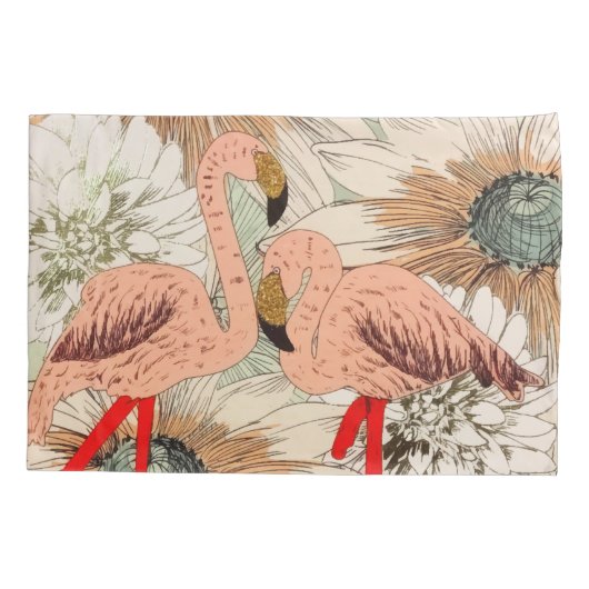 Flamingo Pink Floral Tropical Leaves Glitter Kussensloop (Achterkant)