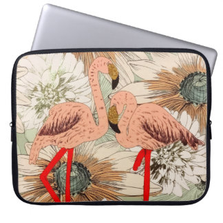 Flamingo Pink Floral Tropical Leaves Glitter Laptop Sleeve