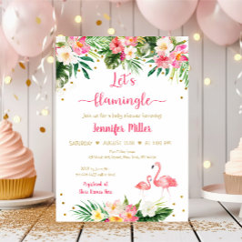 Flamingo Pink Gold Tropical Florence Baby shower Kaart