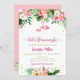 Flamingo Pink Gold Tropical Florence Baby shower Kaart