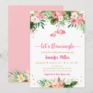 Flamingo Pink Gold Tropical Florence Baby shower Kaart
