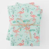 Flamingo Pink Green Tropical Birds Trendy Inpakpapier Vel (In situ)