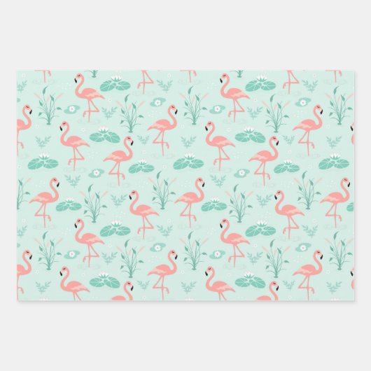 Flamingo Pink Green Tropical Birds Trendy Inpakpapier Vel (Voorkant)