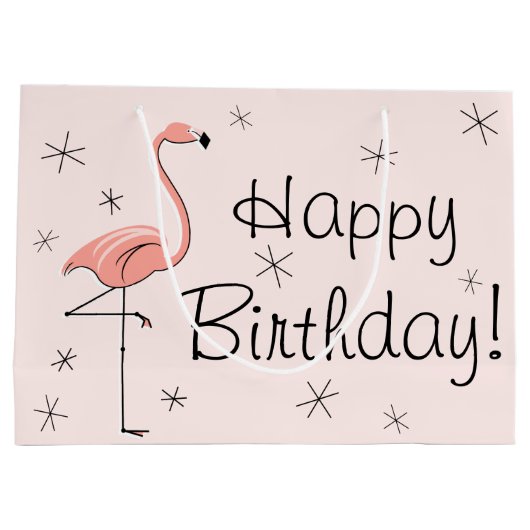 Flamingo Pink 'Happy Birthday' cadeau grote tas! Groot Cadeauzakje (Achterkant)