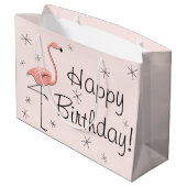 Flamingo Pink 'Happy Birthday' cadeau grote tas! Groot Cadeauzakje (Achterkant Gekanteld)