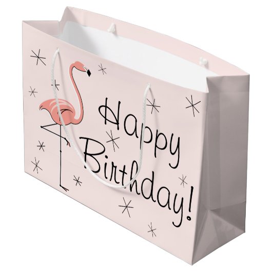 Flamingo Pink 'Happy Birthday' cadeau grote tas! Groot Cadeauzakje (Achterkant Gekanteld)