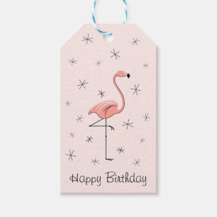 Flamingo Pink Happy Birthday gift labels Cadeaulabel