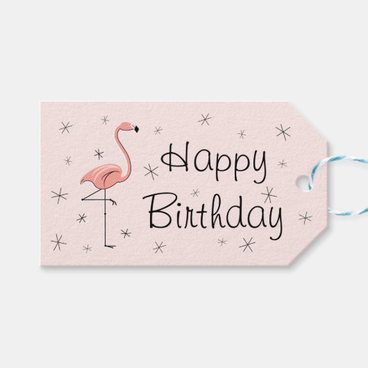 Flamingo Pink Happy Birthday gift labels horizonta Cadeaulabel (Voorkant (Horizontaal))