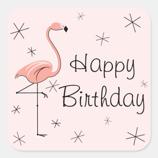 Flamingo Pink Happy Birthday sticker square (Voorkant)