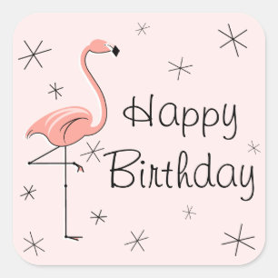Flamingo Pink Happy Birthday sticker vierkant