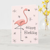 Flamingo Pink Happy Birthday-tekst verticaal Kaart (Gele Bloem)
