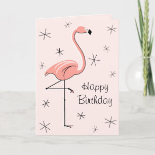 Flamingo Pink Happy Birthday-tekst verticaal Kaart