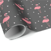 Flamingo Pink Heart Grey Wrapping Paper Cadeaupapier (Rol Hoek)