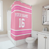 Flamingo Pink Hot Pink Whripes Sports Jersey Douchegordijn (In situ)