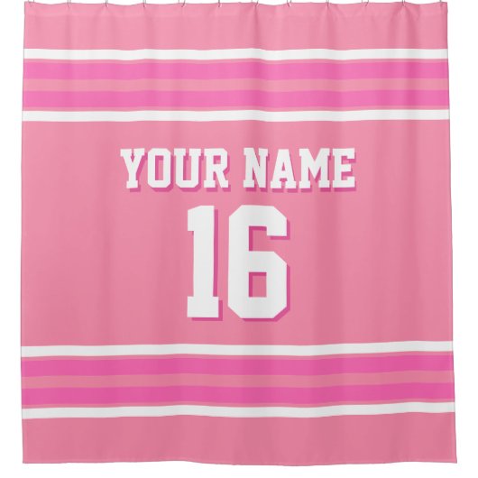 Flamingo Pink Hot Pink Whripes Sports Jersey Douchegordijn (Voorkant)