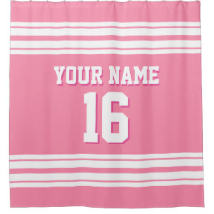 Flamingo Pink met White Stripes Sports Jersey Douchegordijn