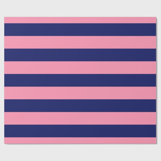 Flamingo Pink, Navy Blue XL Stripes Pattern V Cadeaupapier (Vlak)