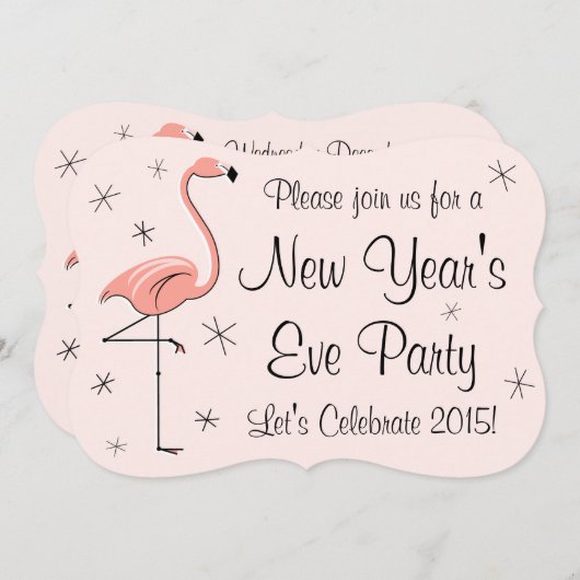 Flamingo Pink "New Year Party"-uitnodiging Kaart (Voorkant / Achterkant)