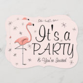 Flamingo Pink 'Party'-uitnodigingsbeugel Kaart (Voorkant / Achterkant)
