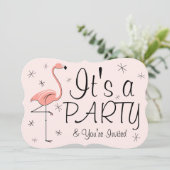 Flamingo Pink 'Party'-uitnodigingsbeugel Kaart (Staand voorkant)