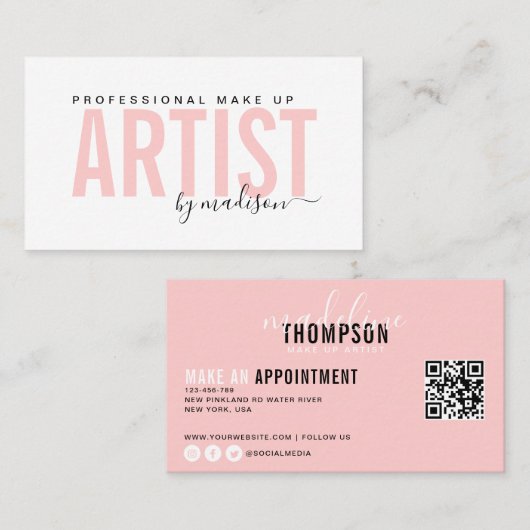 Flamingo Pink Professional make up Artist Visitekaartje (Voorkant / Achterkant)