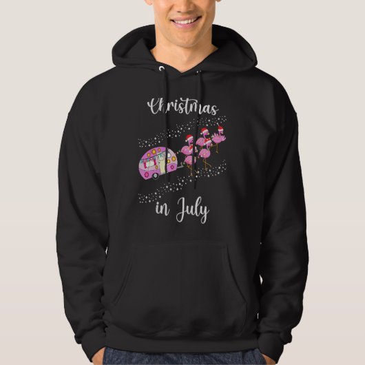 Flamingo Pink Retro Camping Car Kerstmis in juli Hoodie (Voorkant)