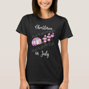 Flamingo Pink Retro Camping Car Kerstmis in juli T-shirt