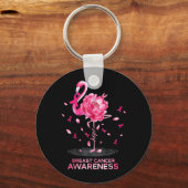 Flamingo Pink Ribbon Breast Cancer Bewustheid Sleutelhanger (Voorkant)