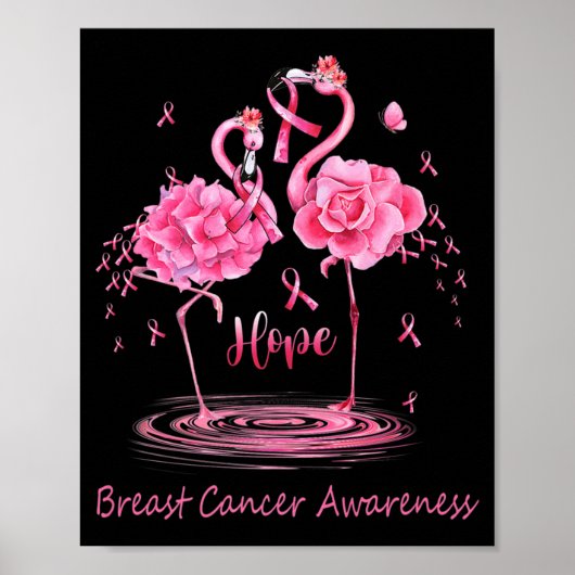 Flamingo Pink Ribbon Butterflies Breast Cancer Awa Poster (Voorkant)