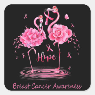 Flamingo Pink Ribbon Butterflies Breast Cancer Awa Vierkante Sticker