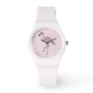 Flamingo Pink Roses Flamingos Clock Horloge