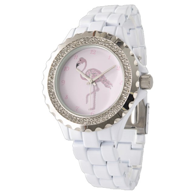 Flamingo Pink Roses Flamingos Clock Horloge (Gekanteld)