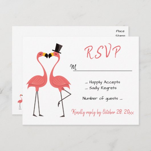 Flamingo Pink RSVP Weddenschap Tropische Luau Beac Uitnodiging Briefkaart (Voorkant / Achterkant)
