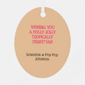 Flamingo Pink Strip Tropische Kerstmis Metalen Ornament (Achterkant)