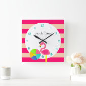 Flamingo Pink Stripe Personalized Wall Clock Vierkante Klok (Huis)