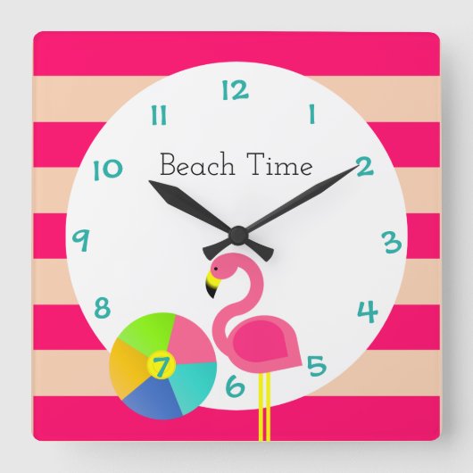 Flamingo Pink Stripe Personalized Wall Clock Vierkante Klok (Voorkant)