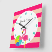 Flamingo Pink Stripe Personalized Wall Clock Vierkante Klok (Hoek)