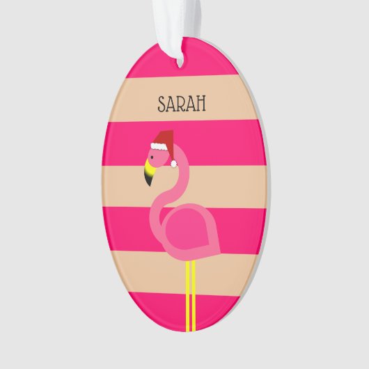 Flamingo Pink Stripe Tropische Kerstmis Ornament (voorkant)