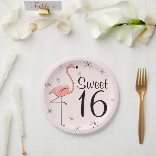 Flamingo Pink Sweet 16 papieren bord (Huwelijk)