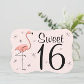 Flamingo Pink "Sweet 16"-uitnodigingsbeugel Kaart (Staand voorkant)
