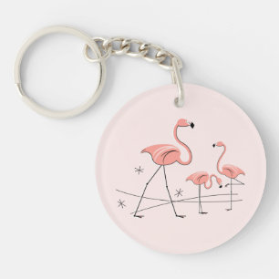 Flamingo Pink Trio 2 Tekst achterste acryl sleutel Sleutelhanger