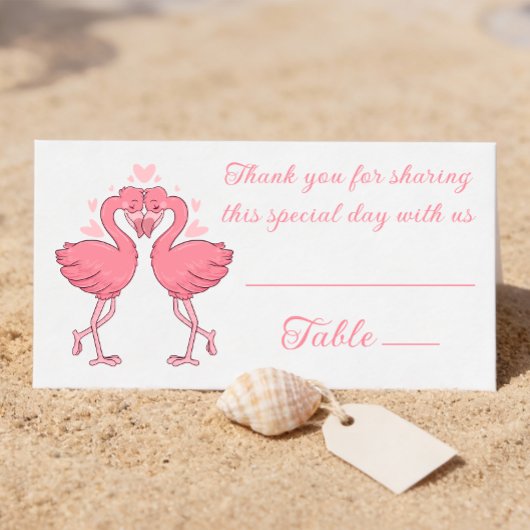 Flamingo Pink Tropical Beach Wedding Escort Plaatskaartje