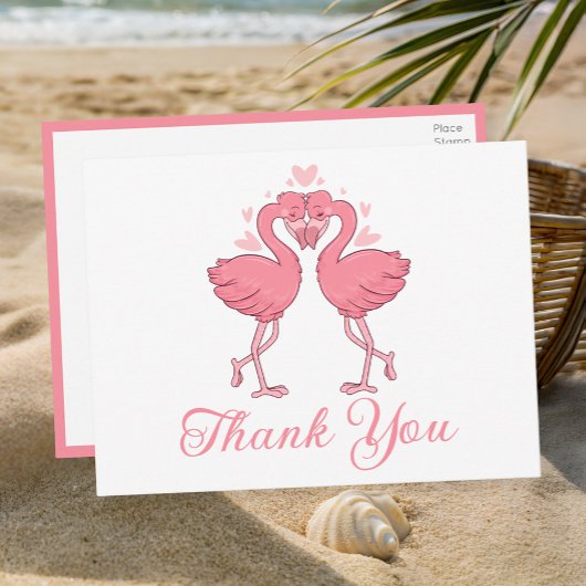 Flamingo Pink Tropical Beach Wedding Thank You Briefkaart
