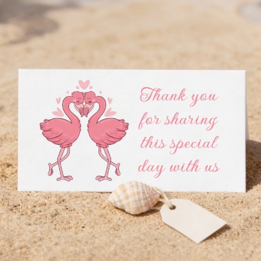 Flamingo Pink Tropical Beach Wedding Thank You Plaatskaartje