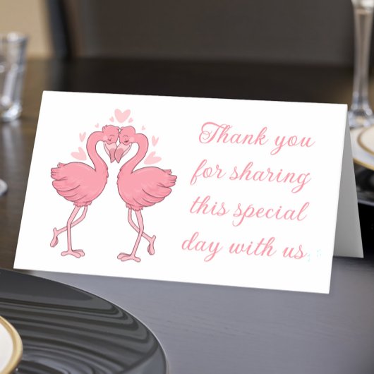 Flamingo Pink Tropical Beach Wedding Thank You Plaatskaartje