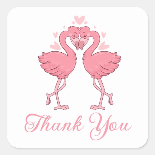 Flamingo Pink Tropical Beach Wedding Thank You Vierkante Sticker (Voorkant)