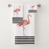 Flamingo Pink Tropical Blauwgroen Black White Fun Bad Handdoek (Insitu)