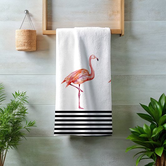 Flamingo Pink Tropical Blauwgroen Black White Fun Bad Handdoek