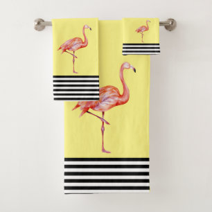 Flamingo Pink Tropical Blauwgroen Black White Fun Bad Handdoek