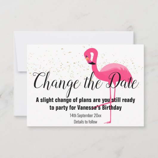 FLAMINGO PINK VERANDERT DE DATUM White RSVP Card (Voorkant)